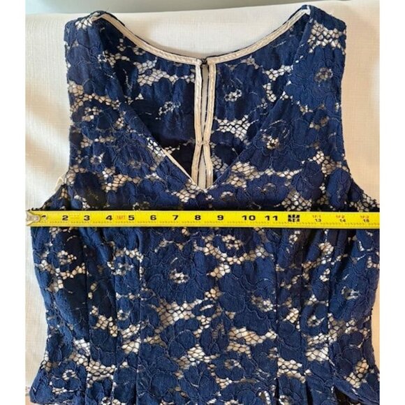 Navy Blue 10 Sleeveless Lace Dress Bodycon Romantic Holiday Party Sheer Glam - Picture 7 of 10